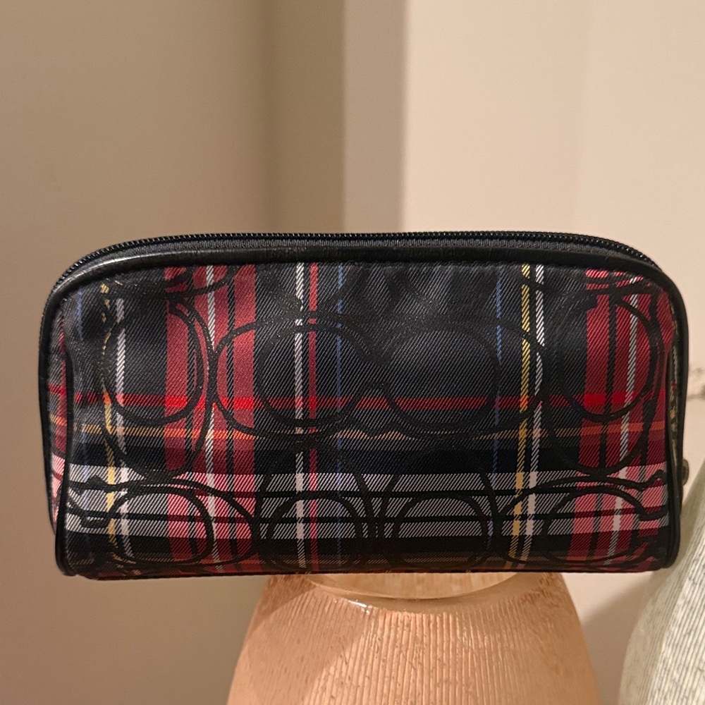 Coach signature Plaid Black and Red Cosmetic Bag